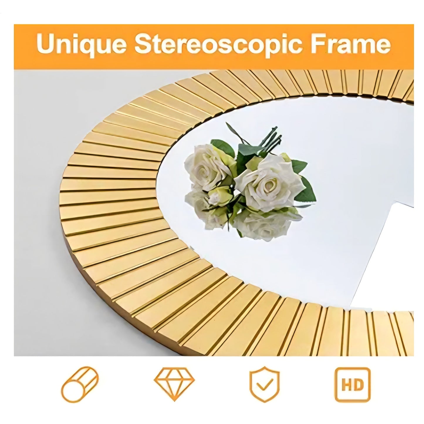 Chende Round Gold Mirror, 36'' Large Decorative Mirror for Wall with Wood Frame, Elegant Accent