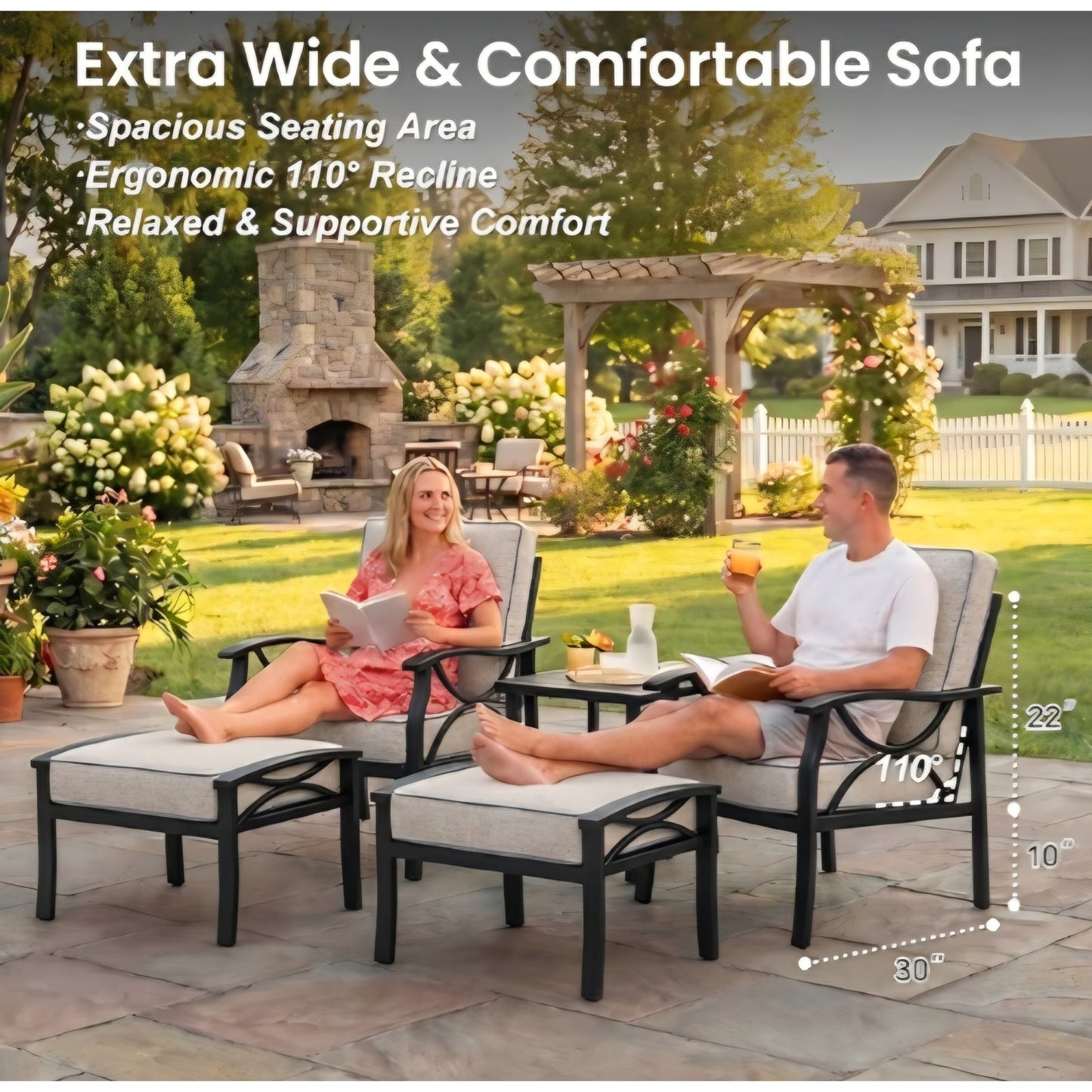 Outdoor Patio Furniture Set, 2 Piece Patio Conversation Set, Metal Furniture Set with 3 seat Sofa