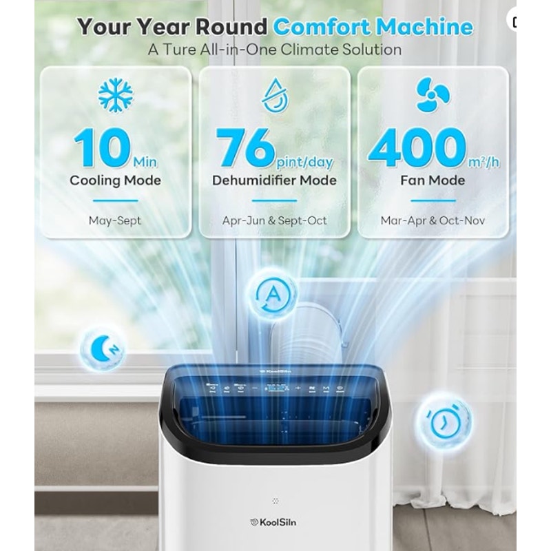 12,000 BTU Portable Air Conditioner Cools Up to 550 Sq.Ft, Auto-Evaporation Low Noise Portable AC