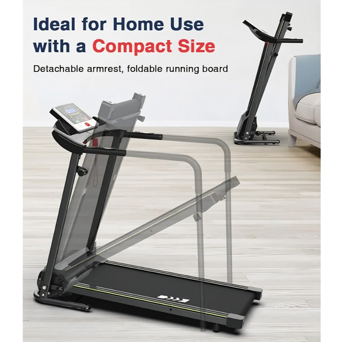 Redliro Walking Treadmill with Long Handrail for Balance, Recovery Fitness Exercise Machine Foldabl