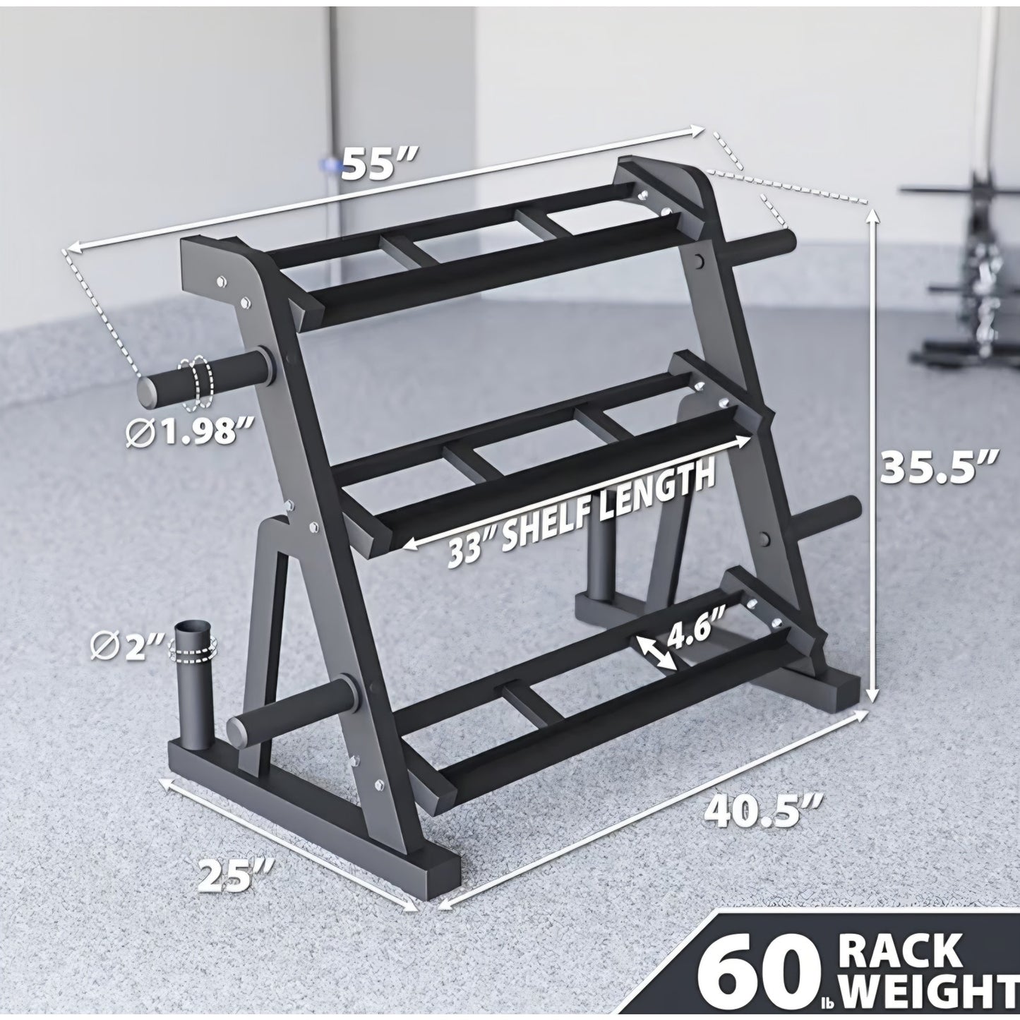3-Tier Dumbbell Storage Rack with 2 Barbell Holders and 4 Weight Plate Pegs, Featuring 2-Tier Dumb
