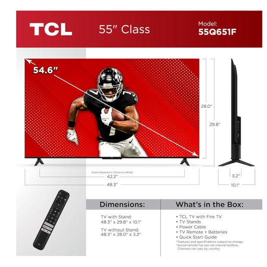 TCL 55-Inch Class Q65 QLED 4K Smart TV with Fire TV (55Q651F, 2024 Model), Dolby Vision, HDR PRO