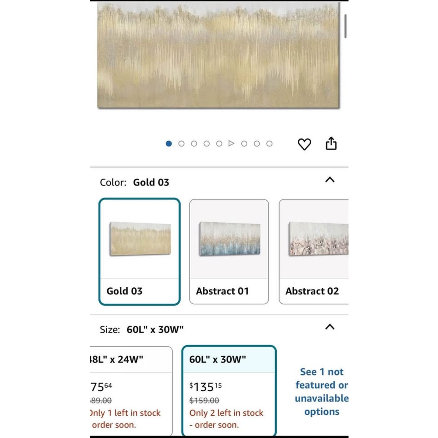 TRAIN2 ART Abstract Wall Art for Living Room 30" x 60" Gold Paintings Wall Decor Modern Large Artwor