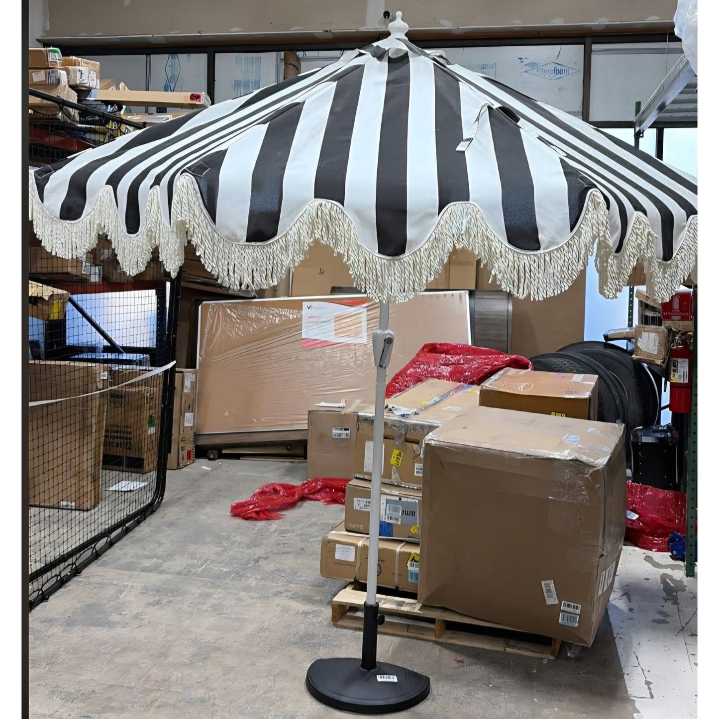 Half Umbrella UMB1201H Beverly 9 ft. Designer Classic Scalloped Fringe Market Patio with Crank