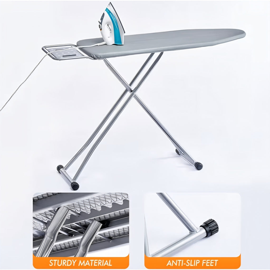 BKTD Ironing Board, Heat Resistant Cover Iron Board with Steam Rest,Non-Slip Foldable Ironing Stand