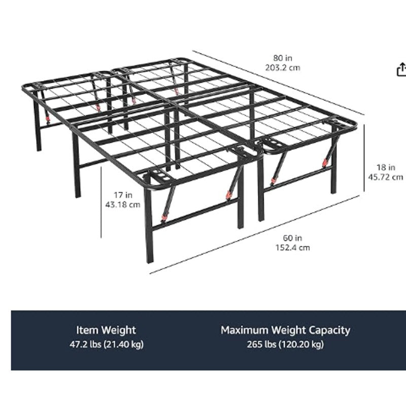 Queen Foldable Metal Platform Bed Frame with Storage, Sturdy Steel