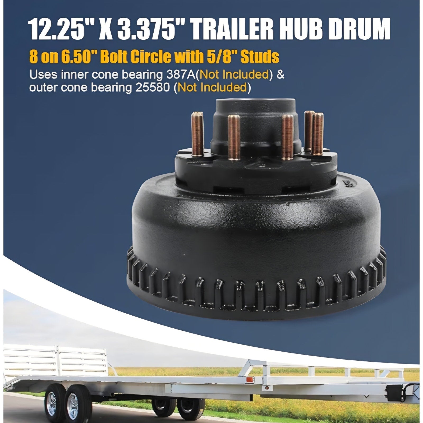 12-1/4" X 3-3/8" (12.25" X 3.375") Hub & Drum Assembly for 9,000/10,000 Lbs (9K/10K) Axle