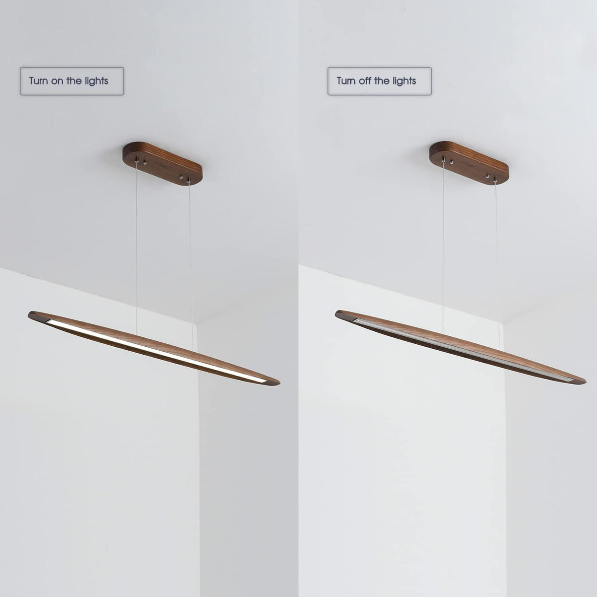 71"Wood Linear Pendant LightWood Linear,Light Island LightsLED DimmableChandelier Table WalnutColor