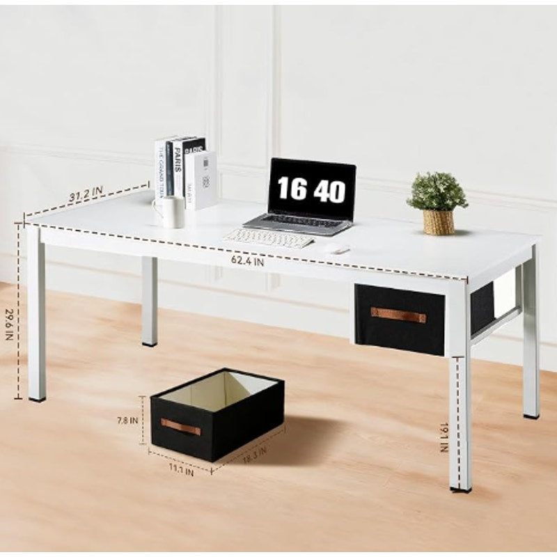 White Computer Desk with Drawer, 63 Inch Large Home Office Work Desks