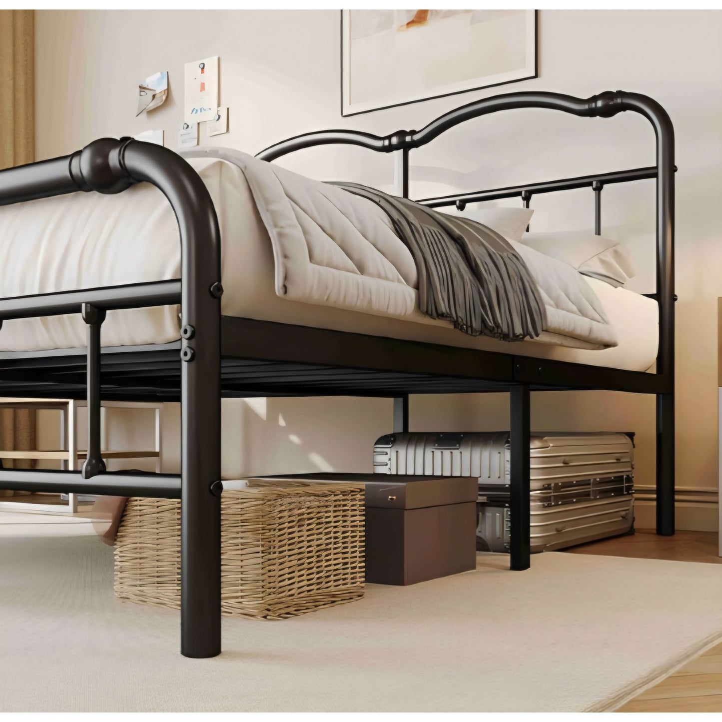 California King Size Metal Bed Frame with Metal Headboard and Footboard Cal-King Bed Frame 14 Inch