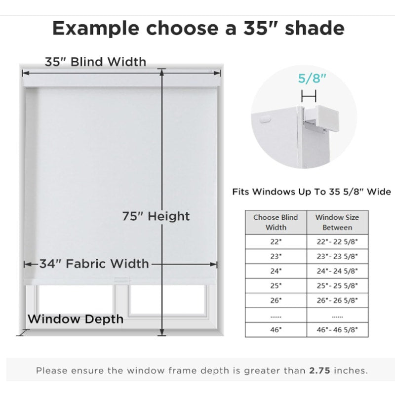 Joydeco No Drill Blackout Shades, Free-Stop Cordless Roller Shades (White, 70" W x 75" H)