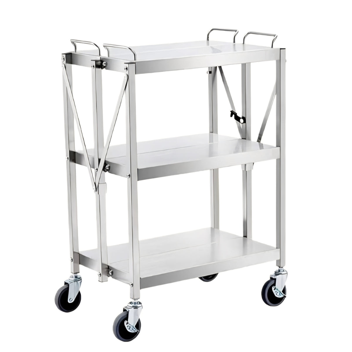 Trolley Heavy Duty Folding Utility Cart,Stainless Steel Collapsible Cart 133 Lbs Storage Rack