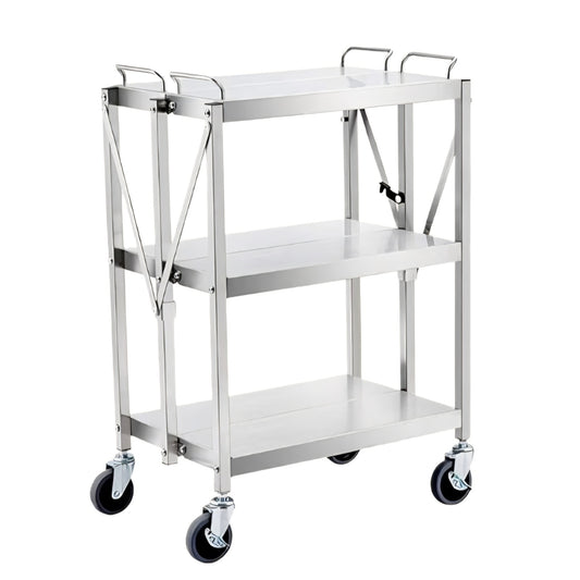 Trolley Heavy Duty Folding Utility Cart,Stainless Steel Collapsible Cart 133 Lbs Storage Rack