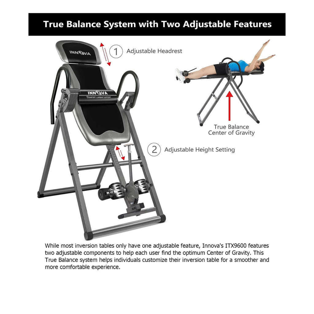Innova Inversion Table with Adjustable Headrest, Reversible Ankle Holders