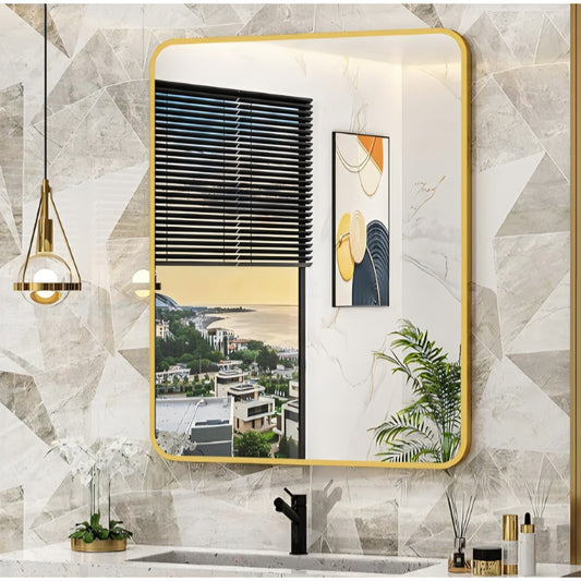 24x30 Inch Bathroom Medicine Cabinet with Mirror Gold Metal Framed Recessed or Surface Wall Mounted