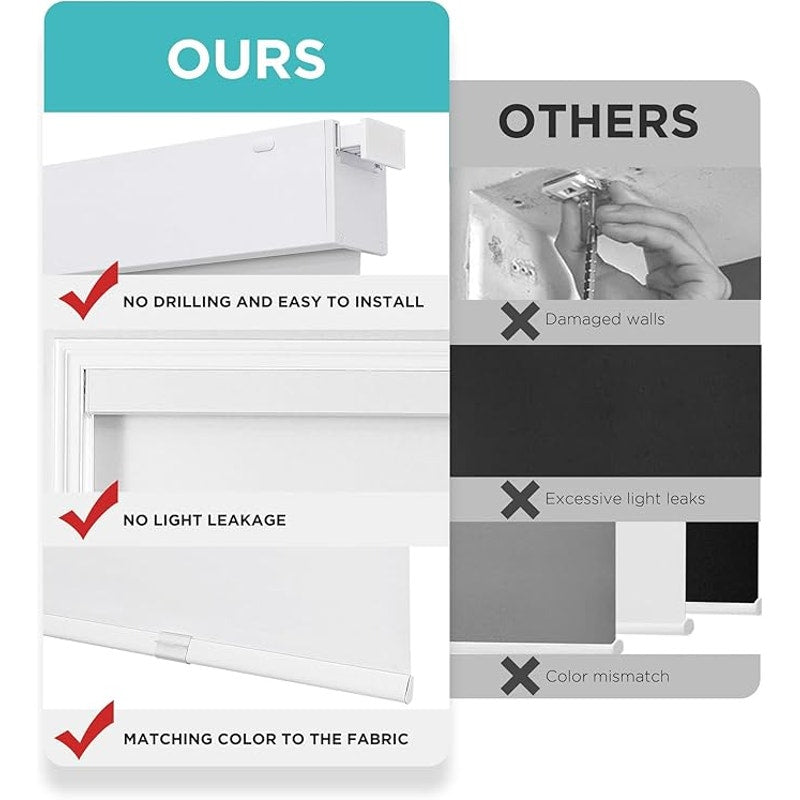Joydeco No Drill Blackout Shades, Free-Stop Cordless Roller Shades,  (White, 23" W x 75" H).