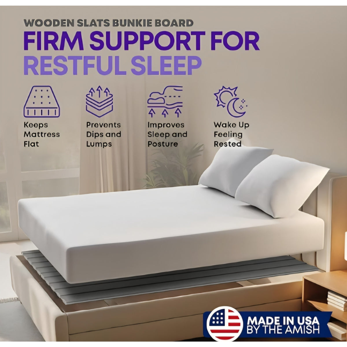 Greaton, Wooden King Bed Slats for Support Under Mattress with Cover – Replacement Wood Slats
