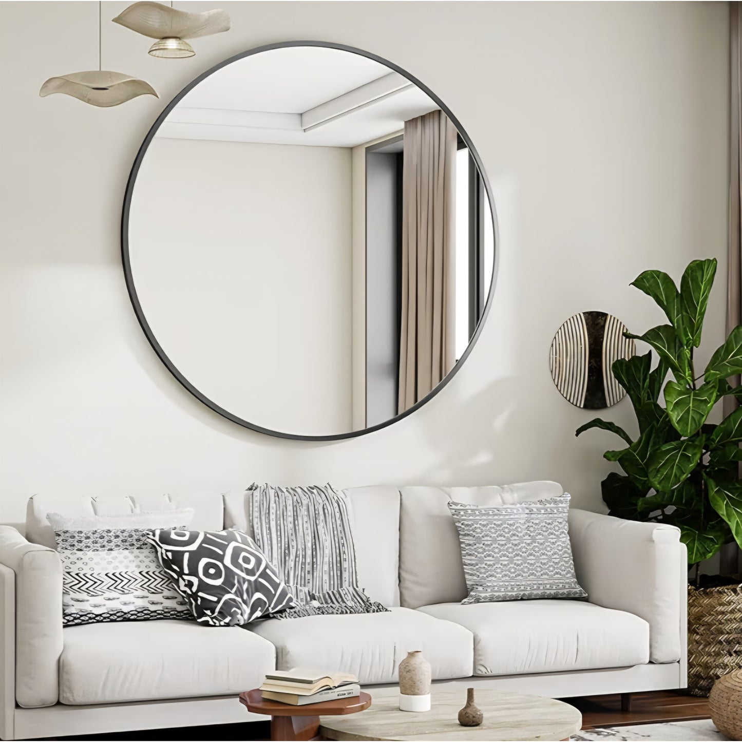 VooBang Large Black Round Bathroom Mirror, 45 inch Circle Wall Mounted Hanging