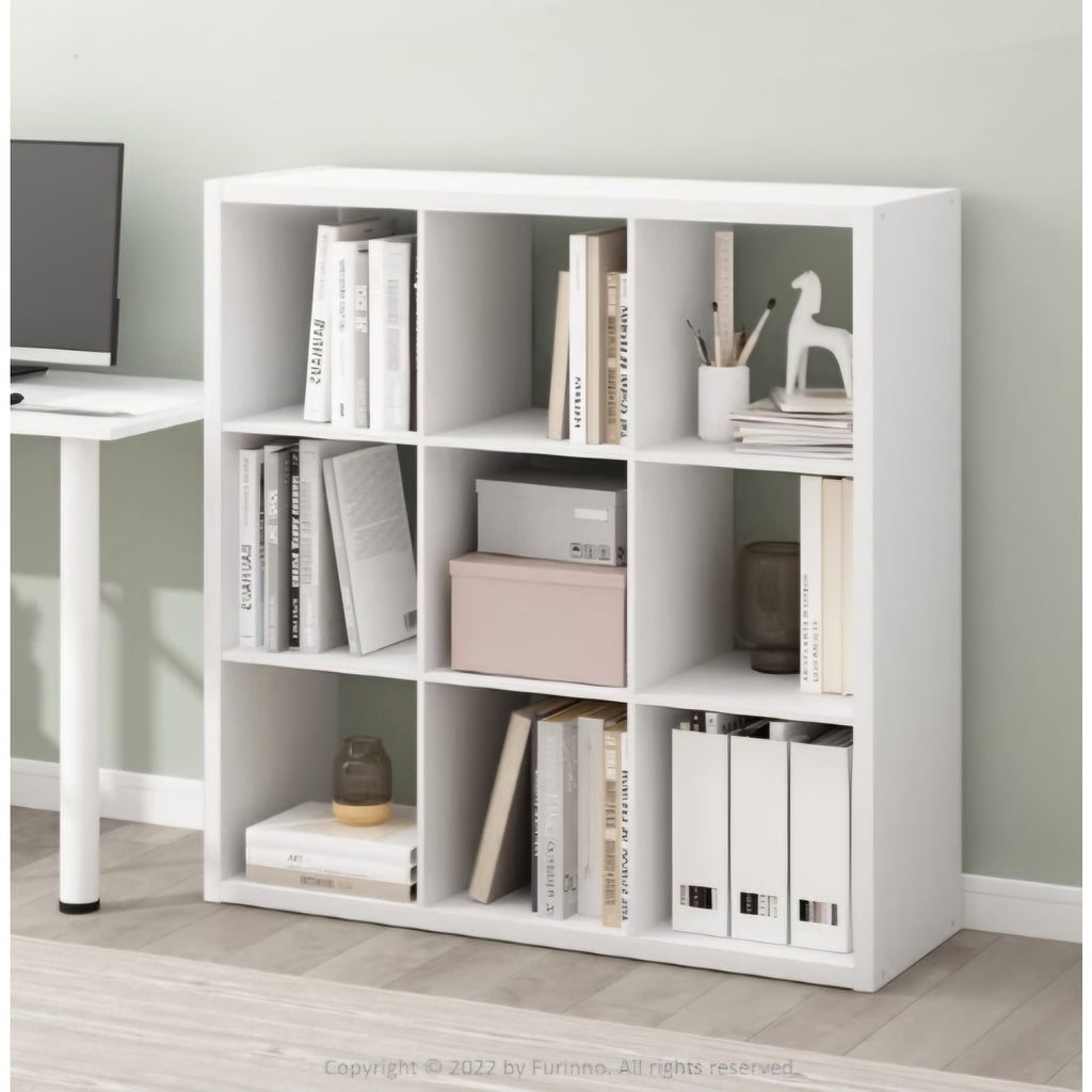 Furinno Cubicle Open Back Decorative Cube Storage Organizer, 9-Cube, White 14.6" x 44" x 44"