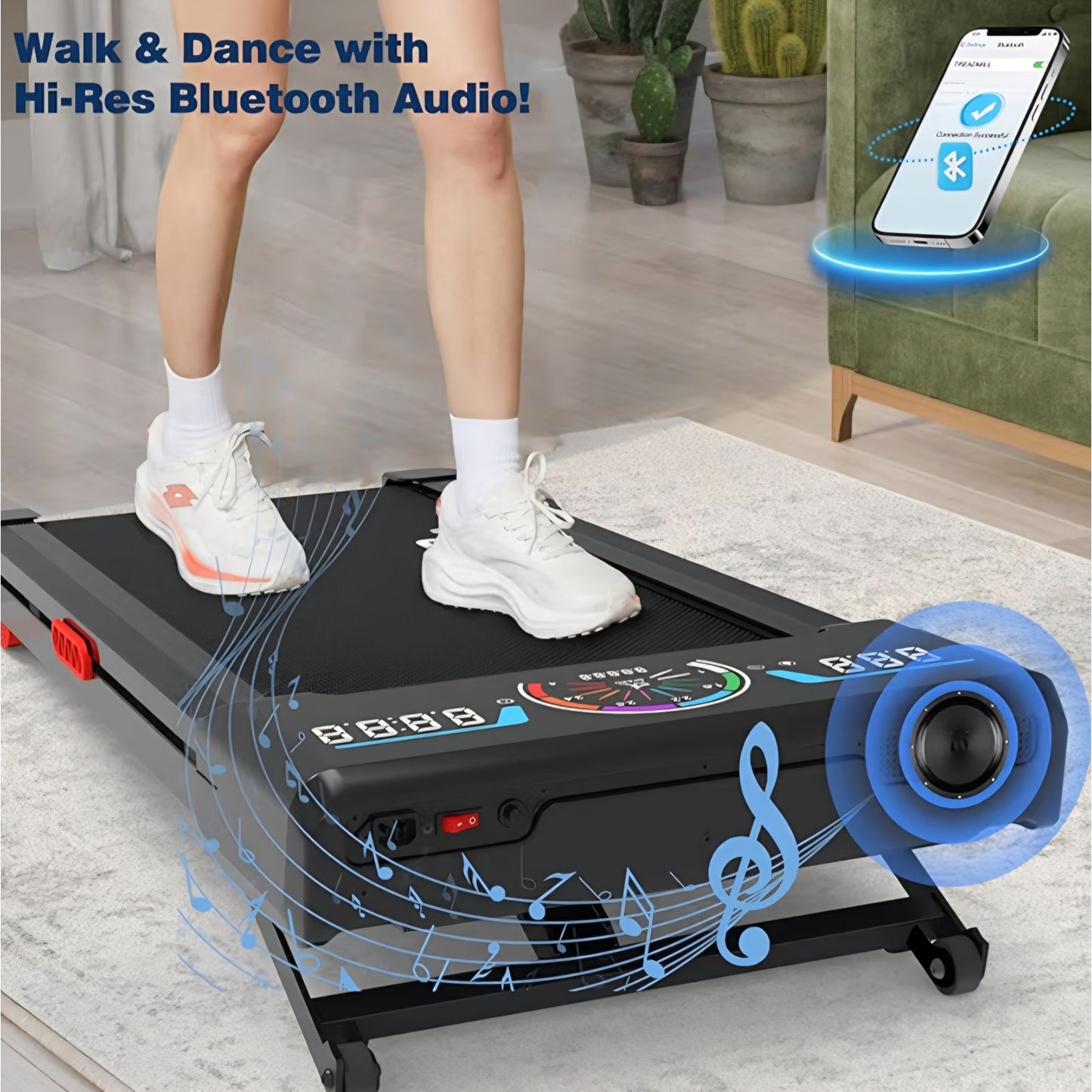 Walking Pad Treadmill with 12% 9-Level Auto Incline, 450 lbs Capacity RGB LED Screen, Bluetooth
