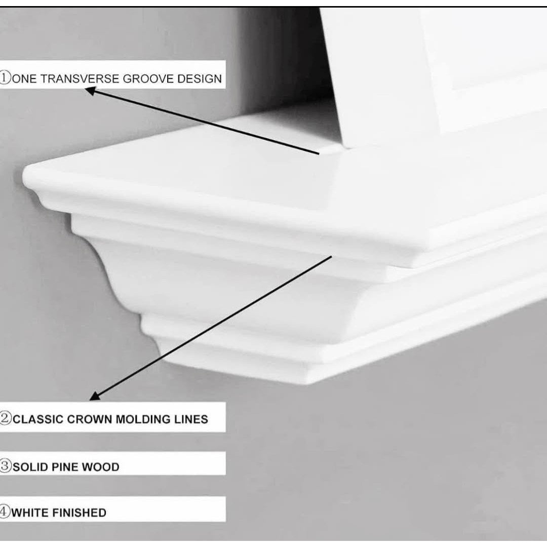 WELLAND White Finished 48 inch Pine Wood Fireplace Mantel Shelf Wall Mounted,Corona Crown Molding