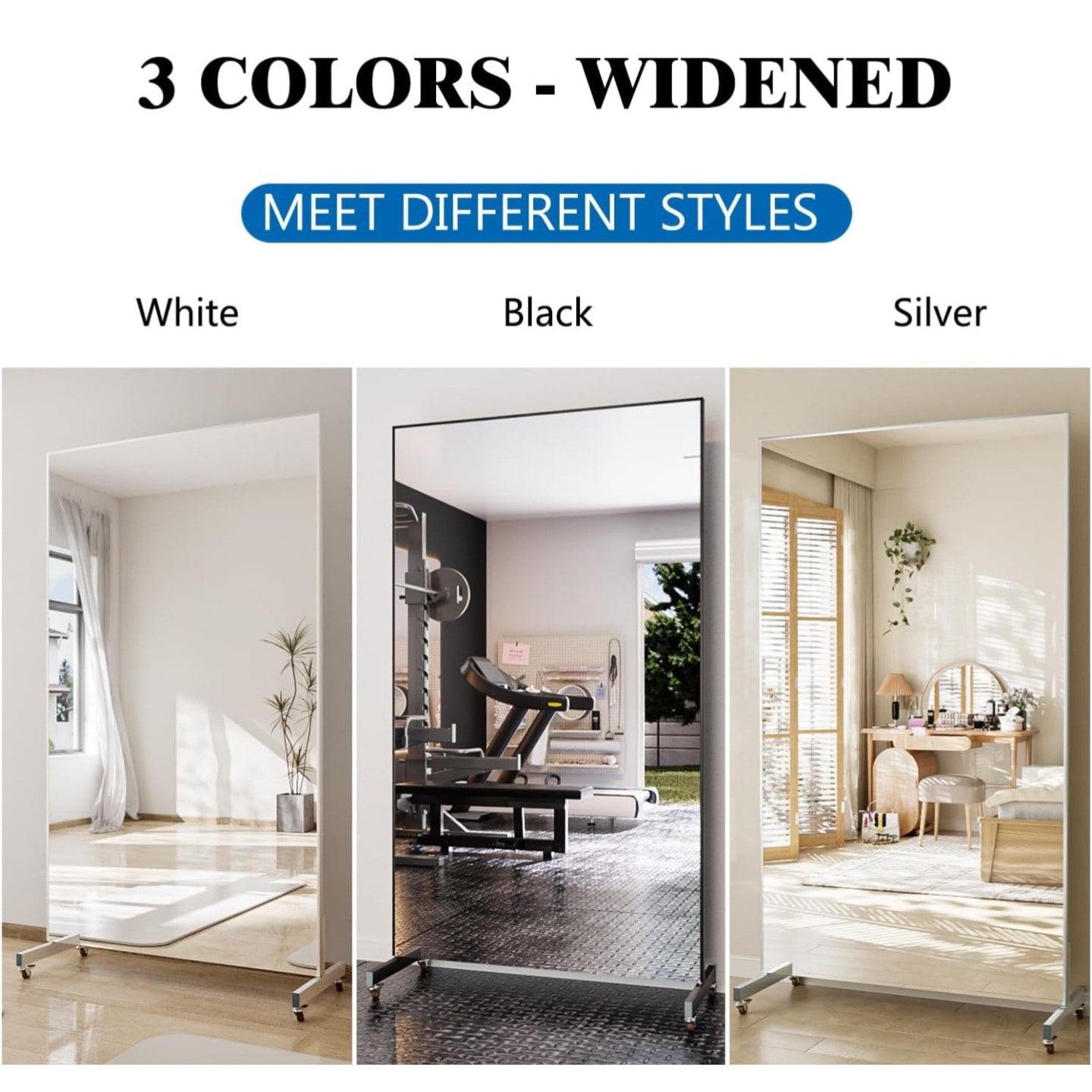 Floor Mirror 360° Swivel Rolling Base with Lockable Wheel，Compatible Wall Mirrors，Black