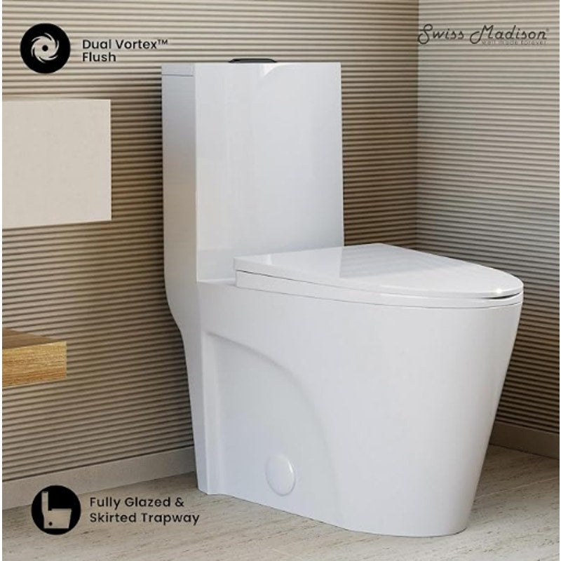 12 " Rough-in St. Tropez One Piece Modern Elongated Toilet with Dual Vortex™ Flush, Black Hardware