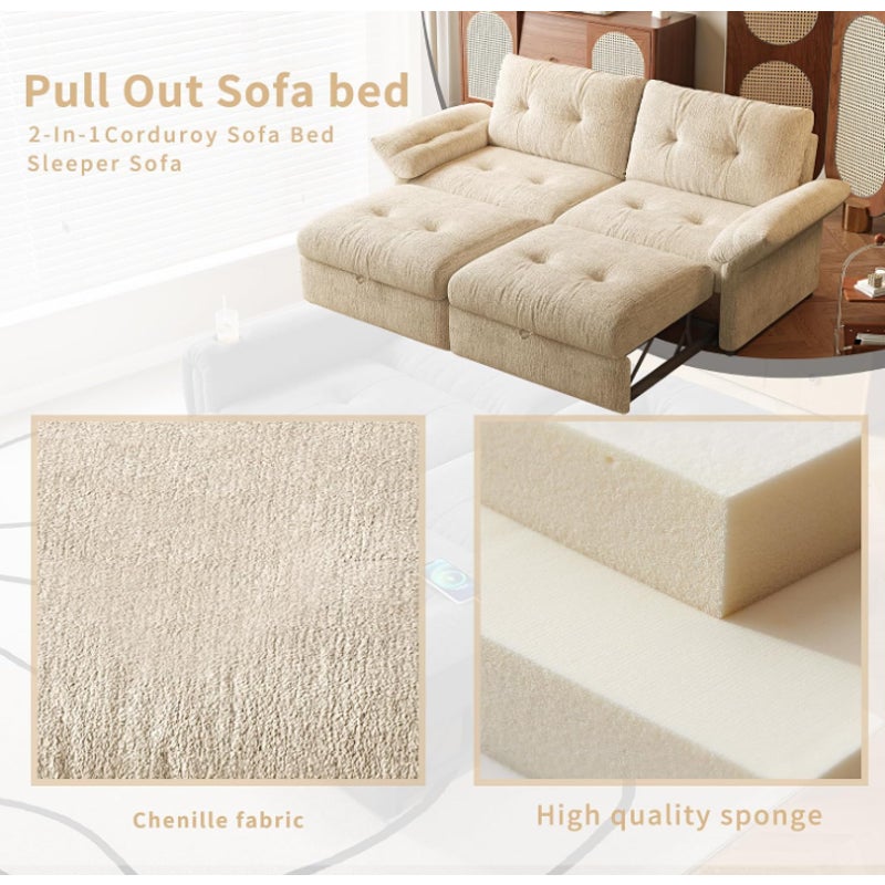 Eafurn 3-in-1 Multifunctional Pull Out Sofa Bed, Tufted Loveseat Couch Bed