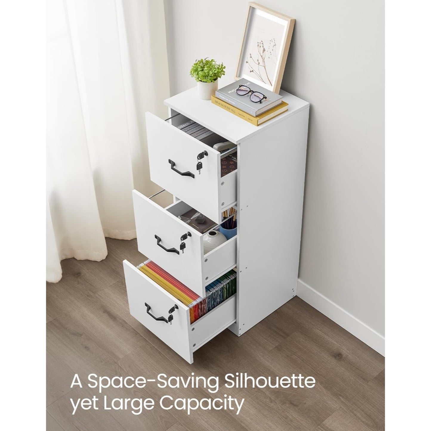 VASAGLE 3 Drawer File Cabinet, File Cabinet with Lock, Printer Stand, Office Filing Cabinet Organiz