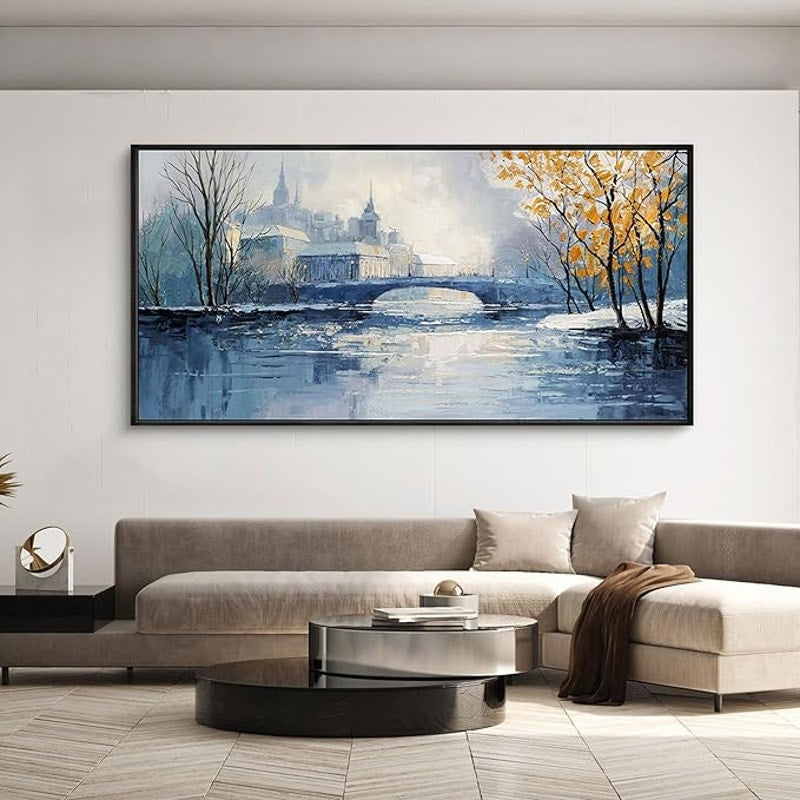 yiijeah Paintings Wall Decor - Wall Frames, Abstract Canvas Wall Art Blue and White, 58"L x 29"W.