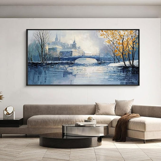 yiijeah Paintings Wall Decor - Wall Frames, Abstract Canvas Wall Art Blue and White, 58"L x 29"W.