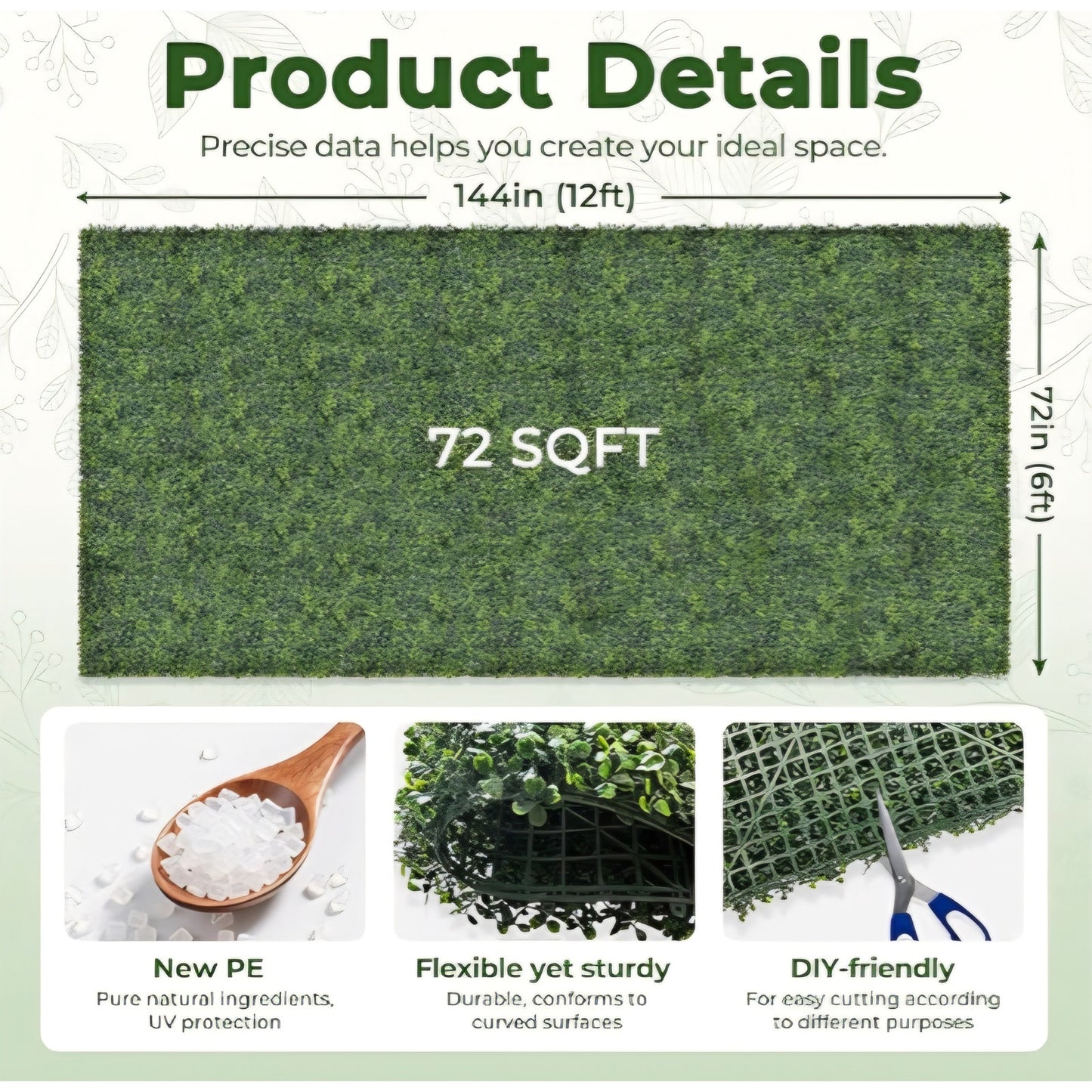 Artificial Boxwood Backdrop Roll: 72"x144" (72 sqft) UV-Anti Greenery Faux Grass Hedge