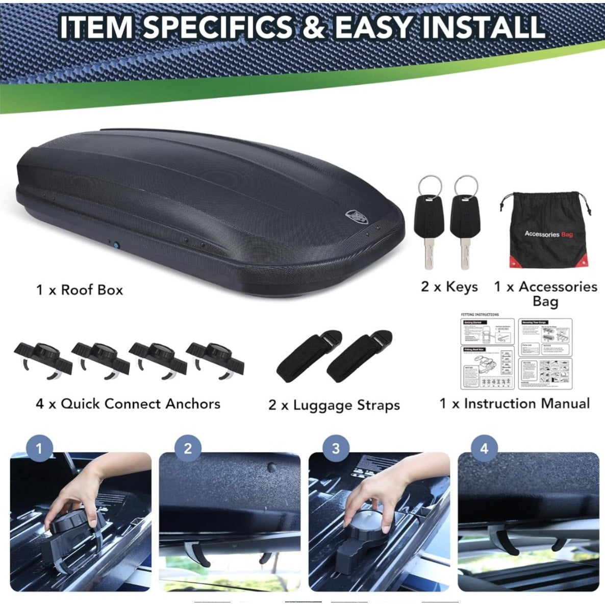14 Cubic Feet Hard Shell Top Mount Carrier, Rooftop Cargo Box Carrier, Dual-Side Opening, Universal