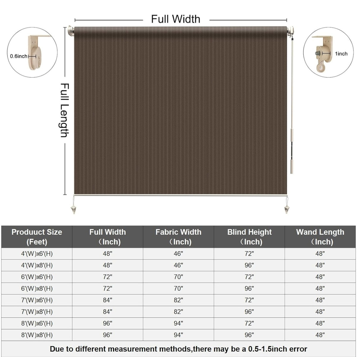 Copied - HENG FENG Outdoor Roller Shade for Patio 8'(W) x6'(H) Shades Roll up Outdoor Blinds Cordless Privac