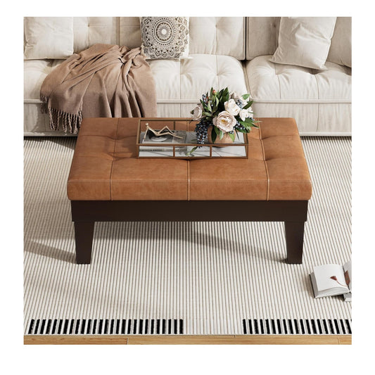 Merax Modern Storage Ottoman with Slide-Out Drawer, Bonded Leather