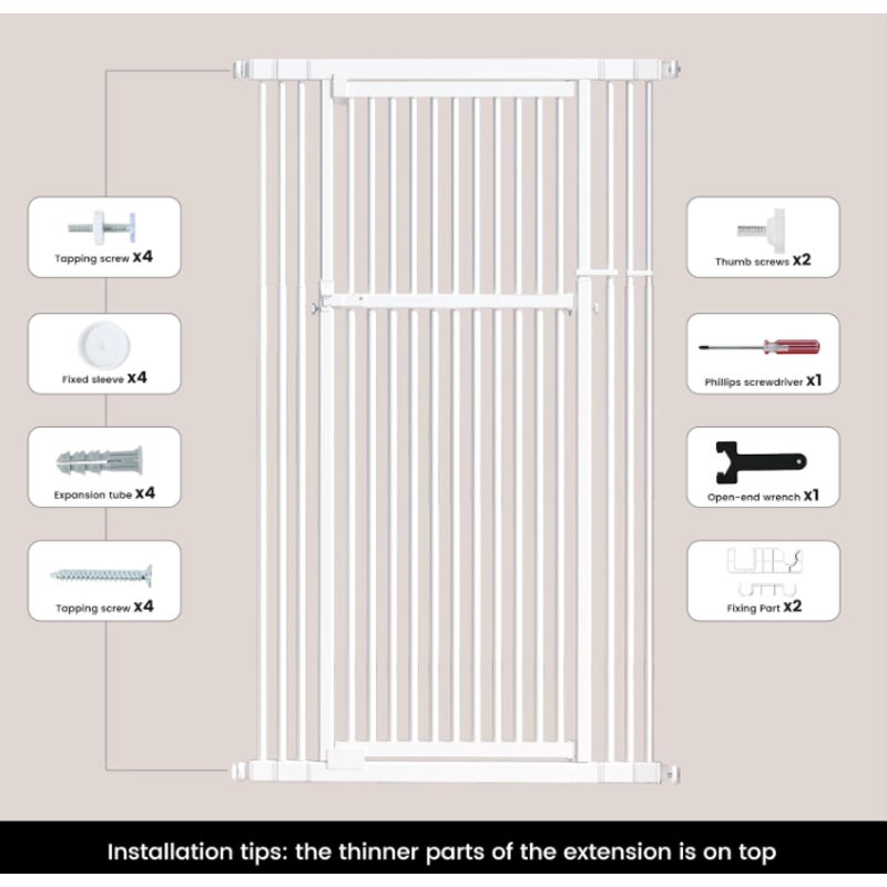 Extra Tall Cat Gate 51"-87" Height Adjustable  Mounted 4 Extensions 51"-87" height & 27.56"-37"