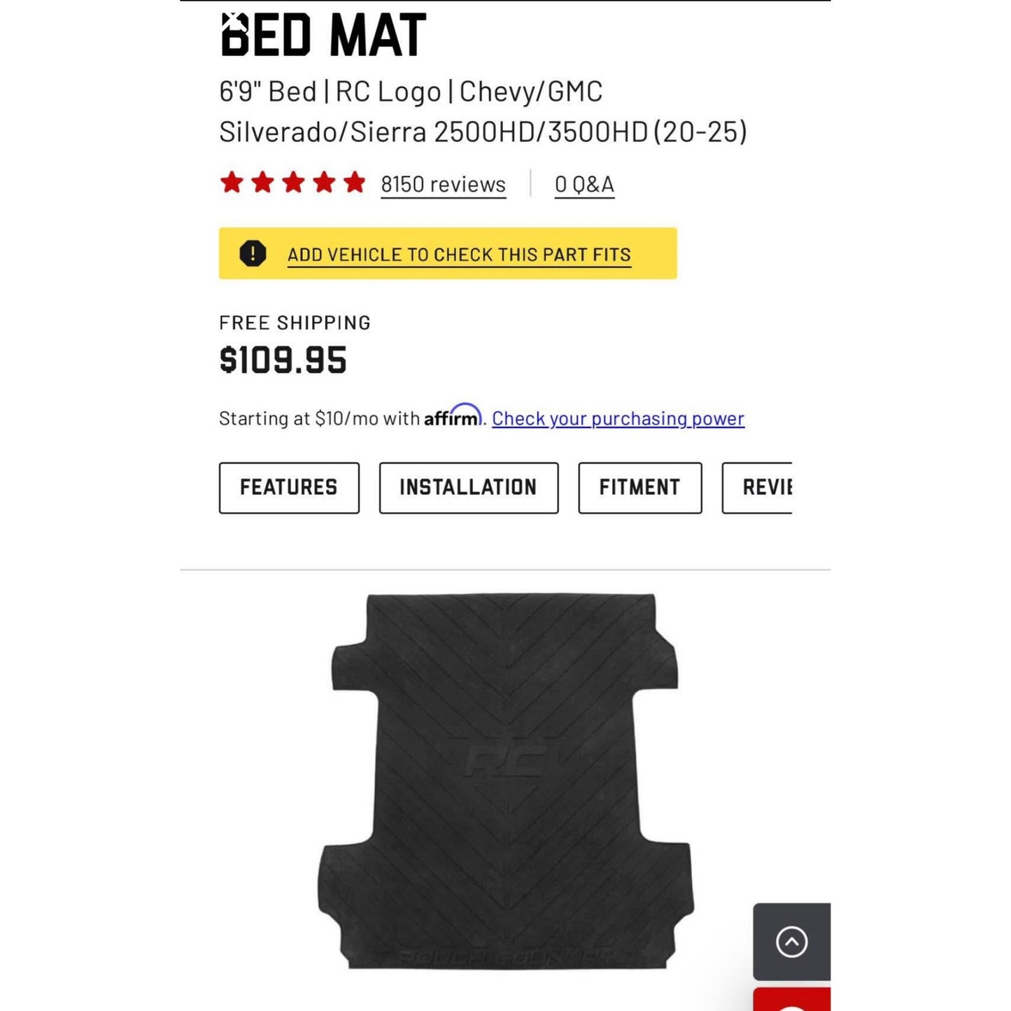 Rough Country Bed Mat 6'9" Bed Chevy/GMC Silverado/Sierra
2500HD/3500HD 20-25
