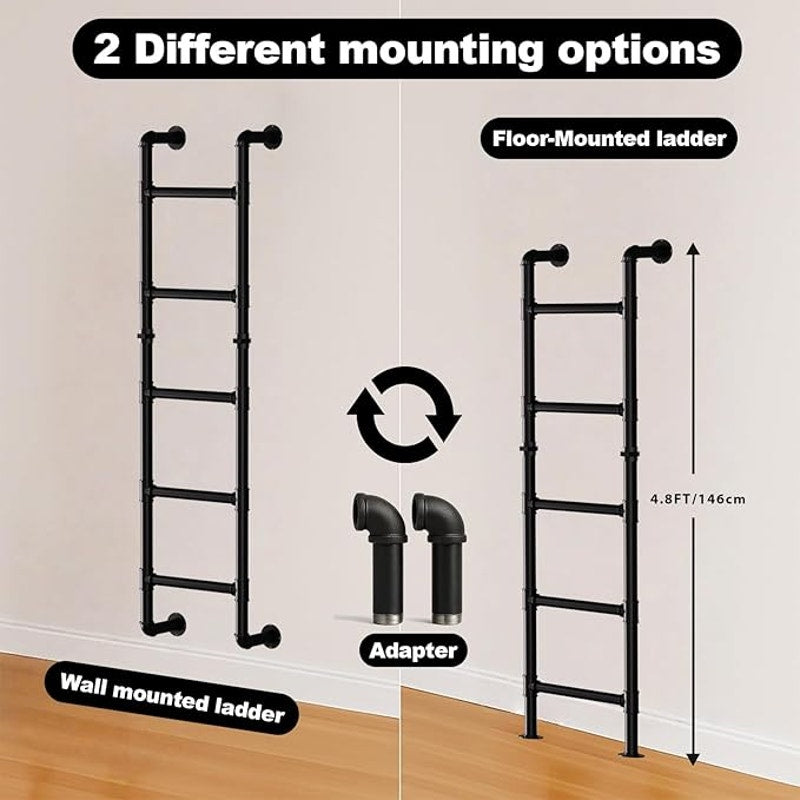 5 FT Black Wall Mounted Steel Ladder, 5-Step Egress Ladder for Window Well, Loft, Gym, Dorm, Iron