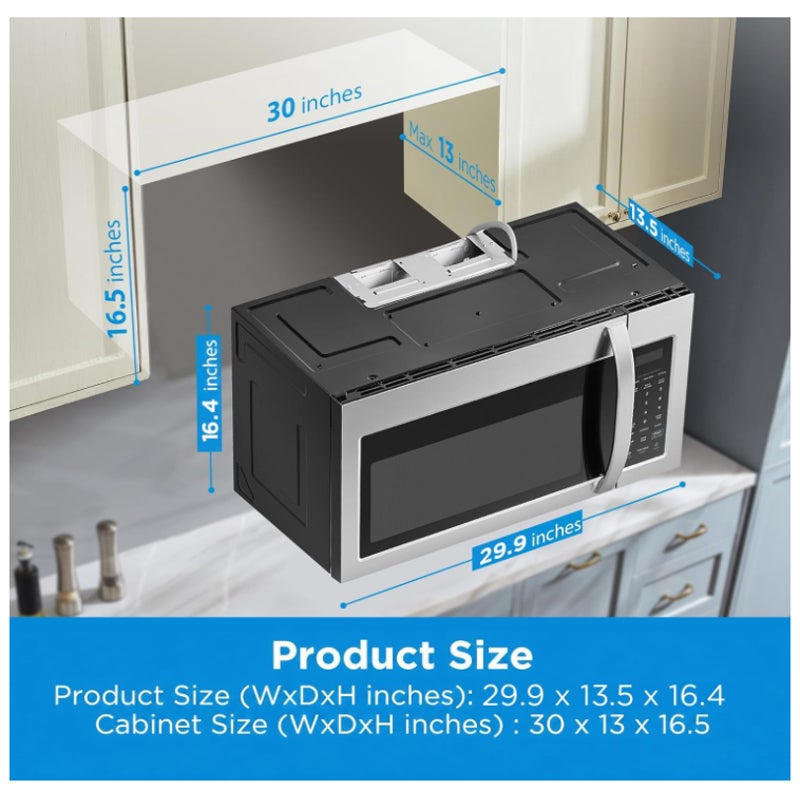 Midea Over the Range Microwave Oven, 1.7 Cu.Ft, 1000W, Stainless Steel Smart Touch Panel