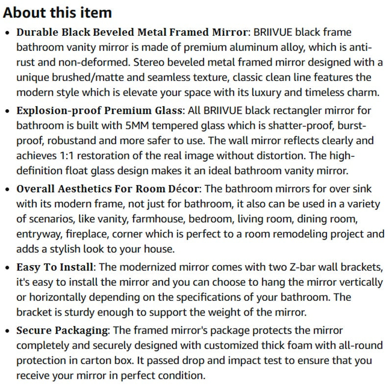 55x30 Inch Black Bathroom Mirror for Wall,Thick Metal Framed Rectangle, Anti-Rust,HD Tempered Glass