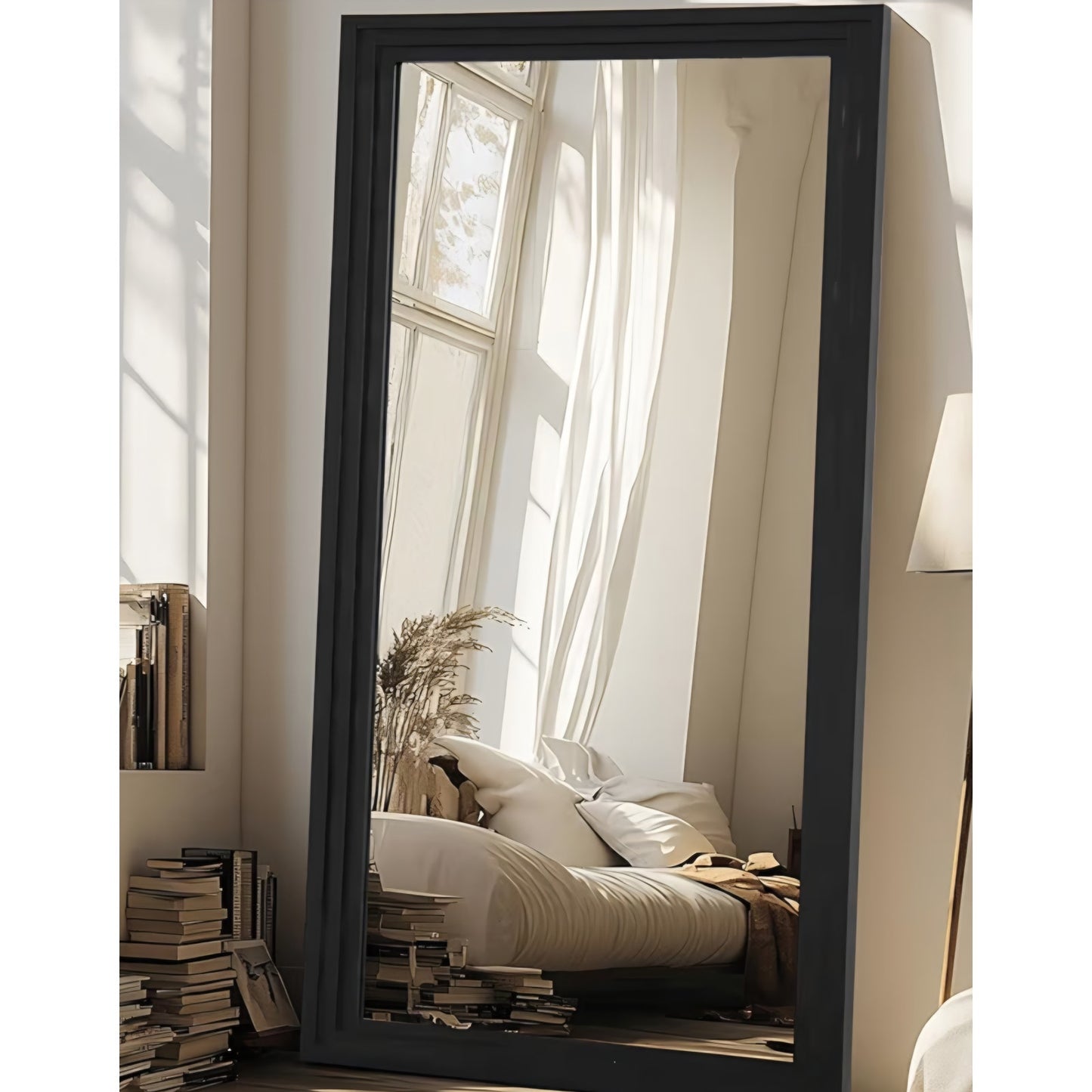 Full Length Mirror, 76"x34" Wooden Mirror Full Length with Stand Wood Floor Mirror