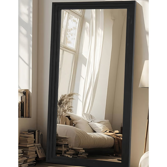 Full Length Mirror, 76"x34" Wooden Mirror Full Length with Stand Wood Floor Mirror