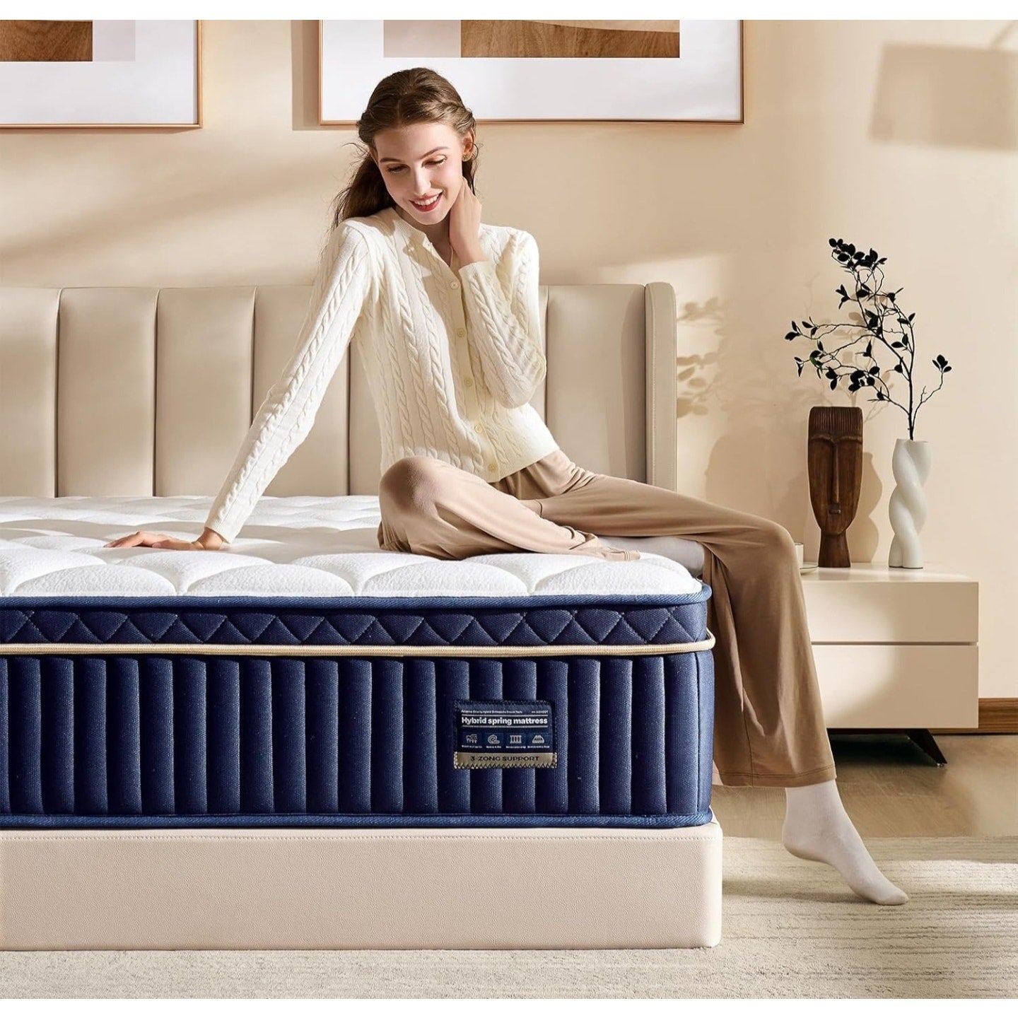 AGHODT Queen Mattress14 Inch Queen Size Hybrid Mattress in a Box, Medium Firm Memory Foam mattress,