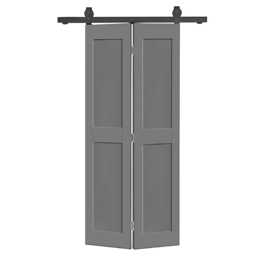 2 Panel Shaker Hollow Core Light Gray Composite Bi-Fold Door with Sliding Barn Door