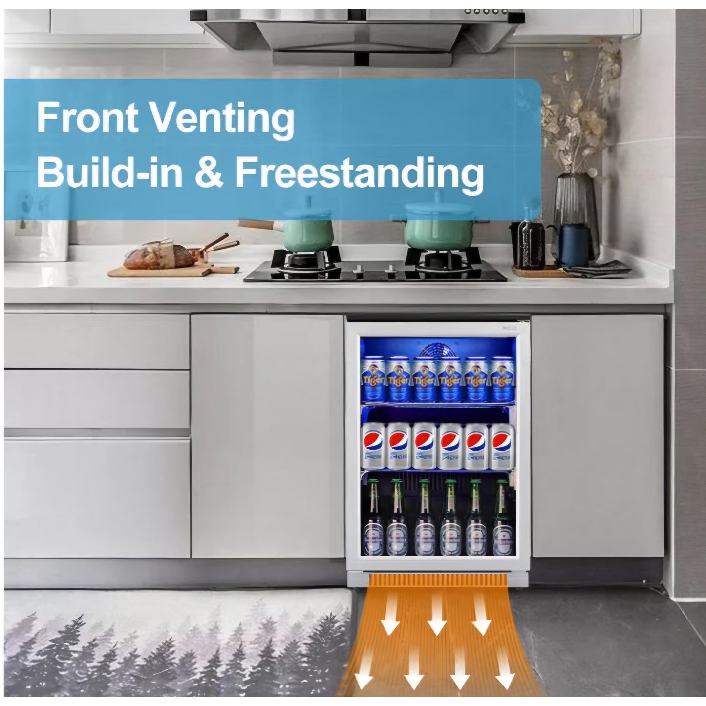20" Under Counter Beverage Refrigerator with Reversible Glass Door Built-in/Freestanding, 3.2 Cu.Ft
