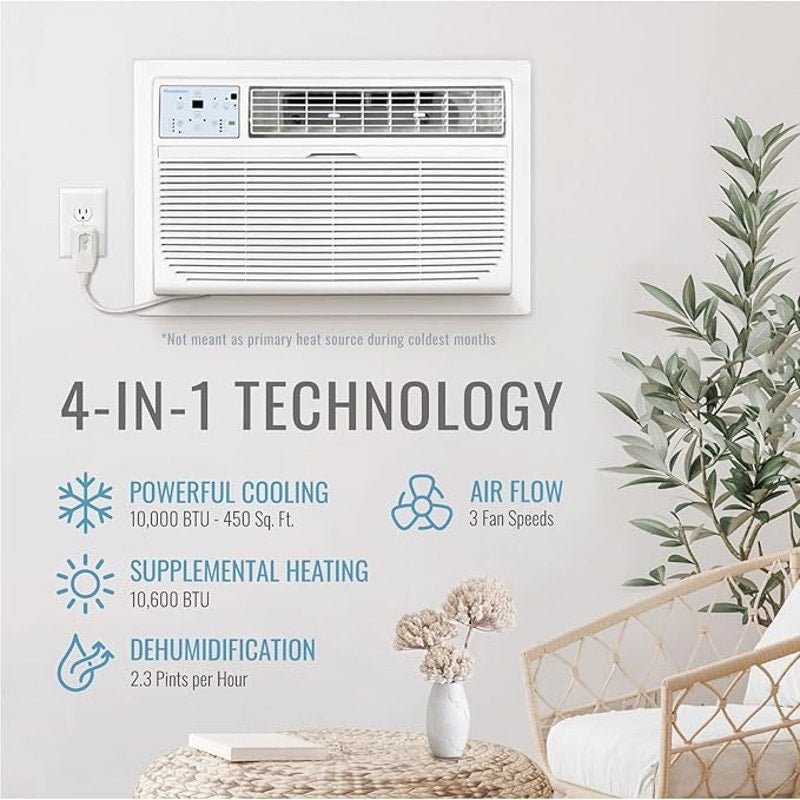 Keystone 10,000 BTU Wall Mounted Air Conditioner with Supplemental Heat & Dehumidifier,Bright White