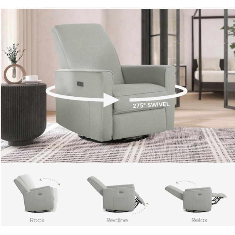 Harlow Upholstered Power Glider Recliner with USB Charging –Rocking & 275° Swivel with Smooth Glide