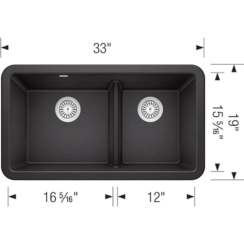 BLANCO, Anthracite 402322 IKON SILGRANIT 60/40 Double Bowl Apron-Front Kitchen Sink, 33" X 19"
