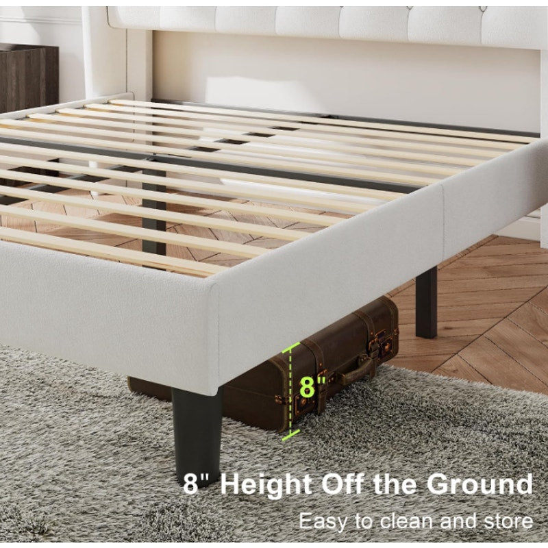 Feonase Queen Size Bed Frame with Diamond Tufted Wingback Headboard, Upholstered Platform Bed