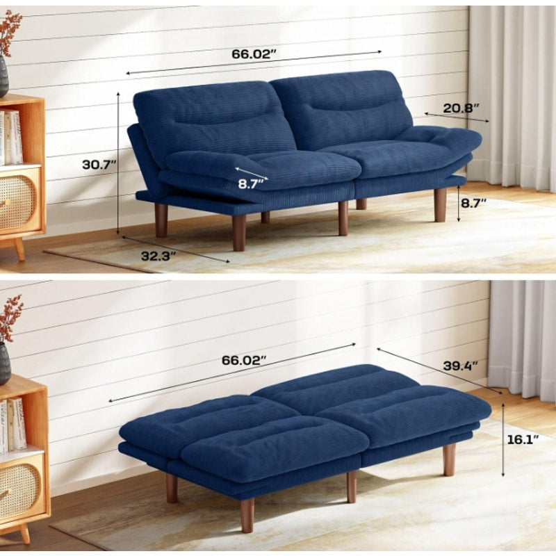 Marsail 66.02" Futon Sofa Bed, Convertible Corduroy Futon Couch with Adjustable Backrest & Armrests